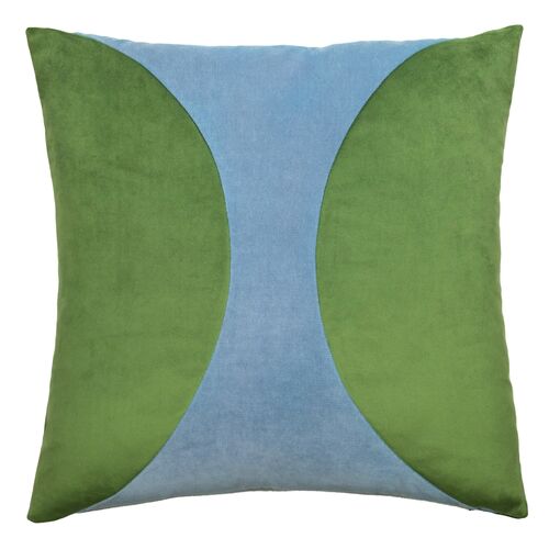 Liv 22x22 Color Block Pillow, Lima/Light Blue Velvet