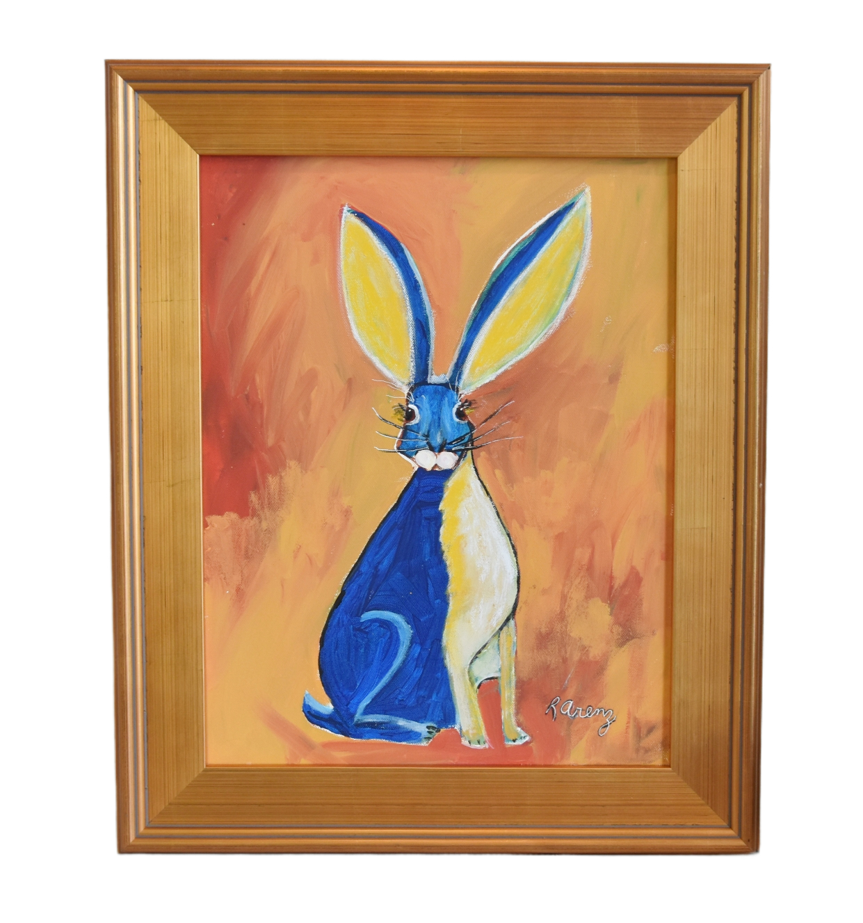 Folk Art Bunny Rabbit Hare Oil Painting~P77689381
