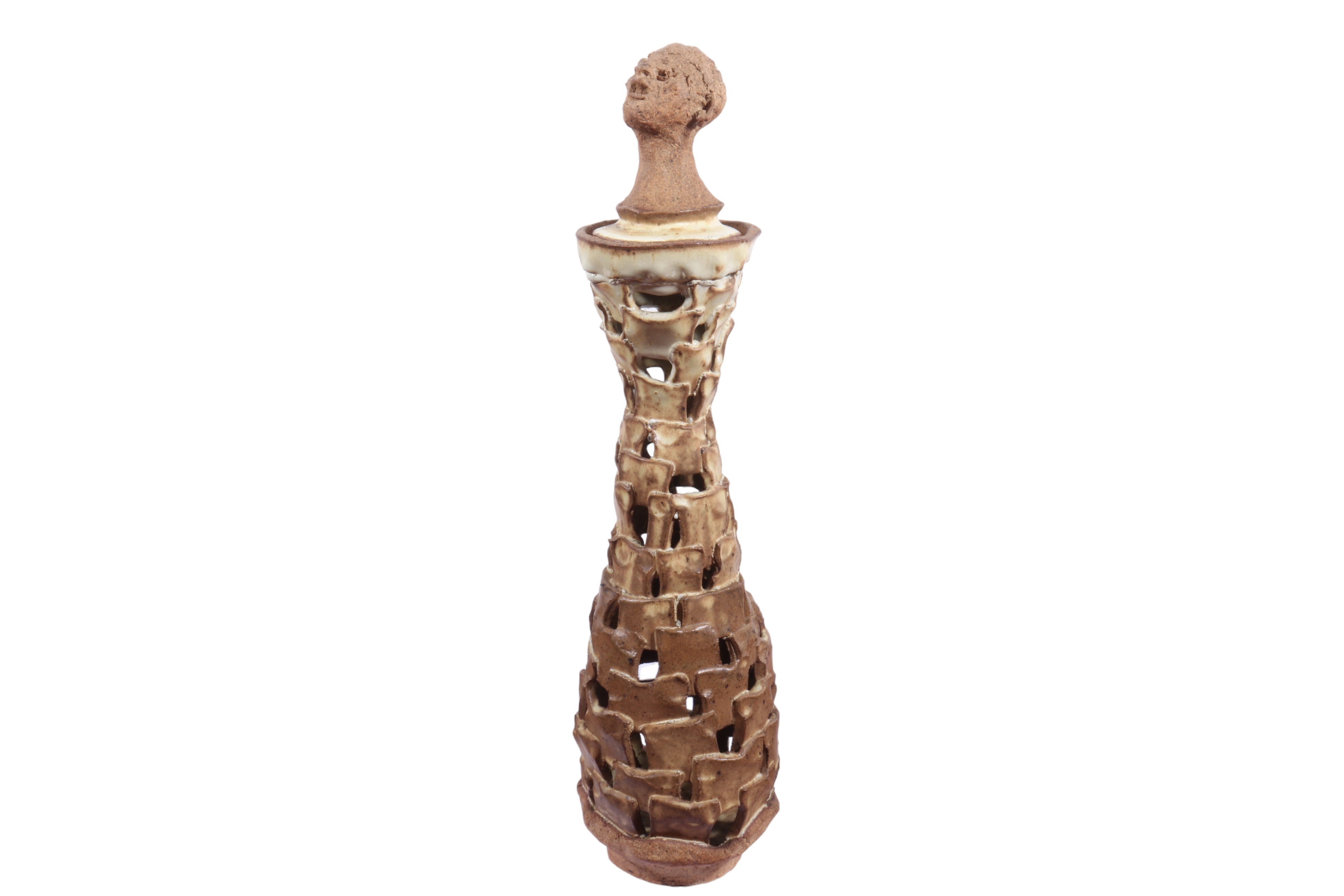 Brutalist Sculptural Ceramic Lidded Vase~P77669498