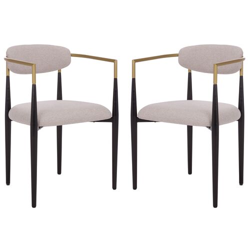 S/2 Lucen Dining Arm Chairs, Black/Gold/Dove Grey S/2 Lucen Dining Arm Chairs, Black/Gold/Dove Grey