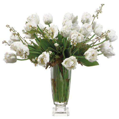 28" Parrot Tulips Arrangement in Glass Vase, Faux