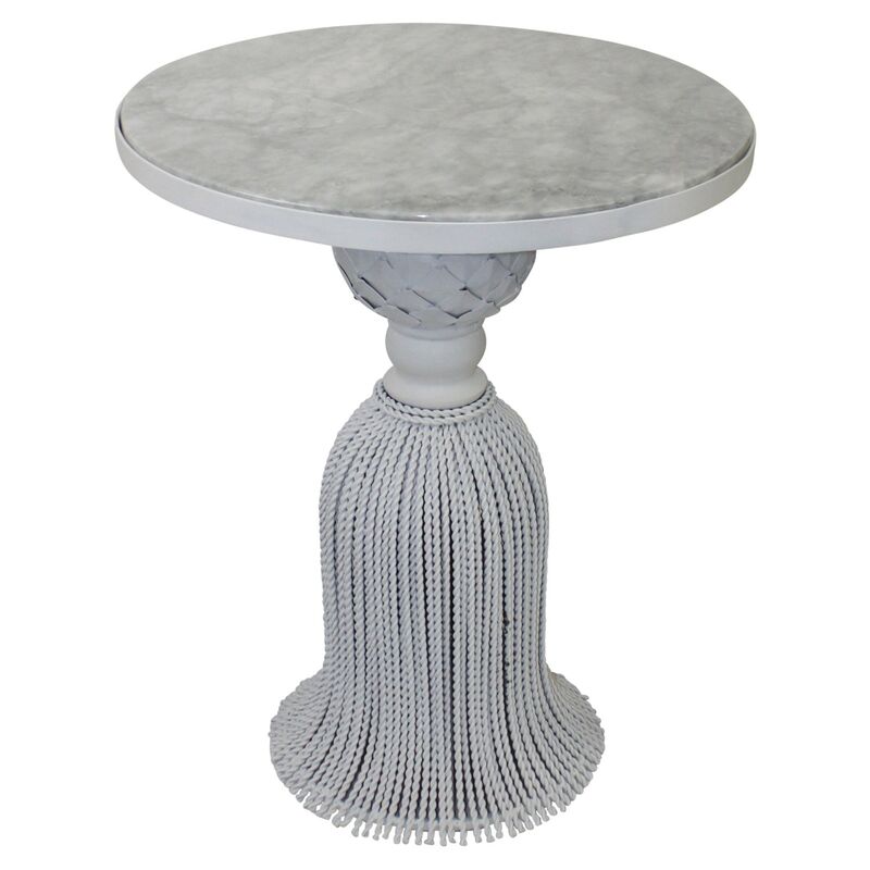 Cailey Marble Side Table, Antiqued White