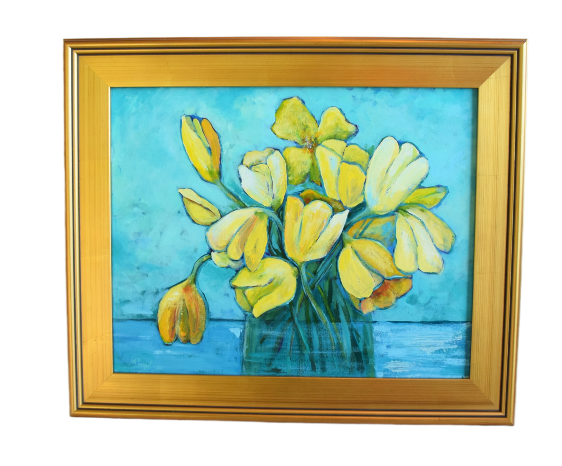 Beautiful Vase of Yellow Tulips Painting~P77681931