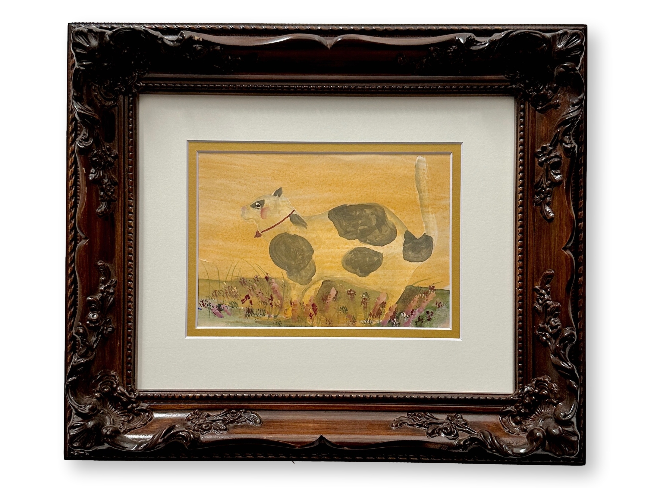 Vintage Folk Art Watercolor of a Cat~P77726031