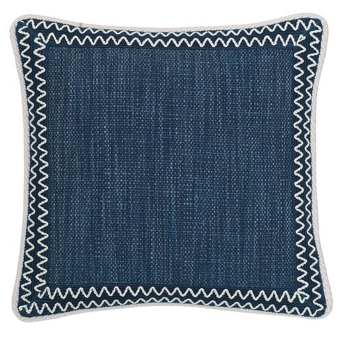 Wave Woven Zig Zag Trim Pillow, Blue/White