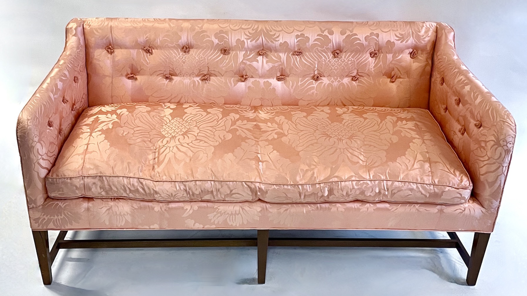 Peach Silk Damask Upholstered Sofa~P77689667