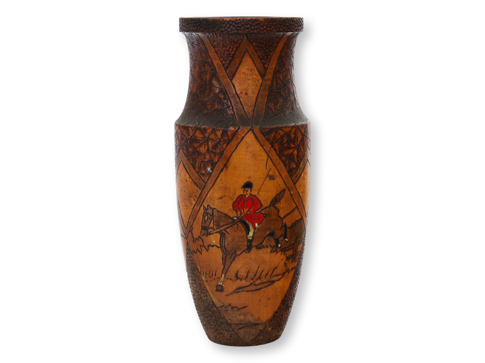 Hand-Carved & Painted Hunting Scene Vase~P77718960