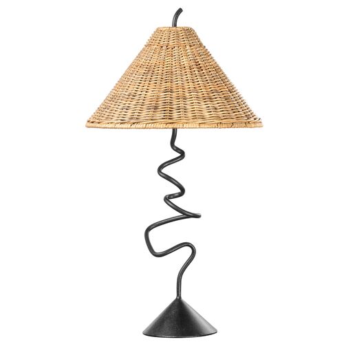 Alaric Rattan Table Lamp, Forged Iron Alaric Rattan Table Lamp, Forged Iron