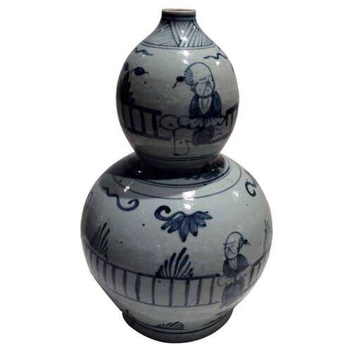 15" Quinn Gourd Vase, Blue/White~P77389772