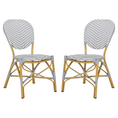 S/2 Ariel Stacking Side Chairs, Gray/White~P77390878