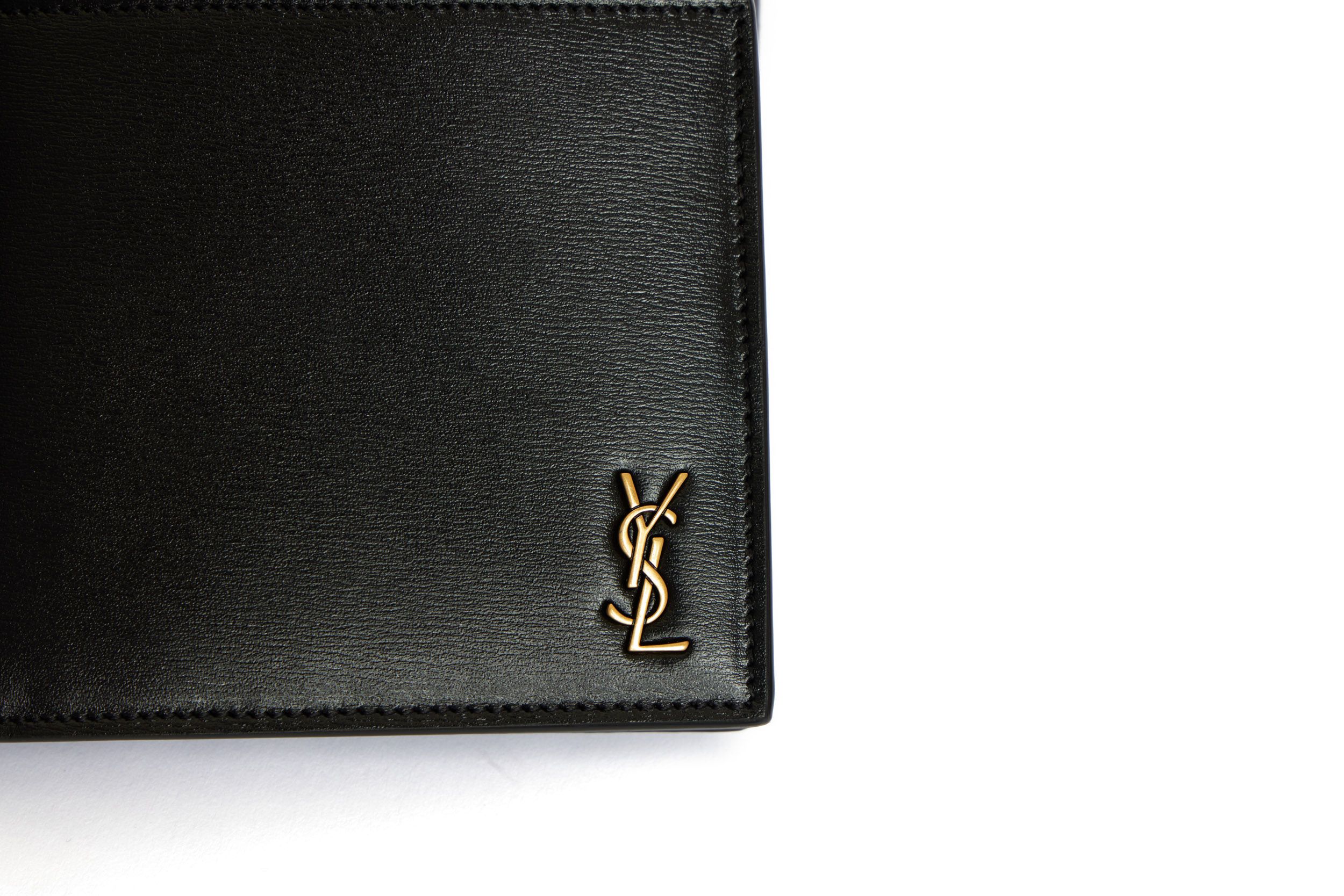 NIB YSL Yves Saint Laurent Bill Pouch Wallet In Black On Black Leather