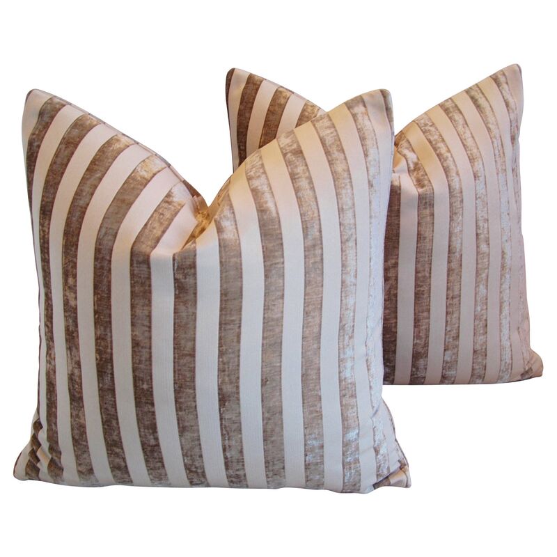 Tan Velvet Striped Pillow