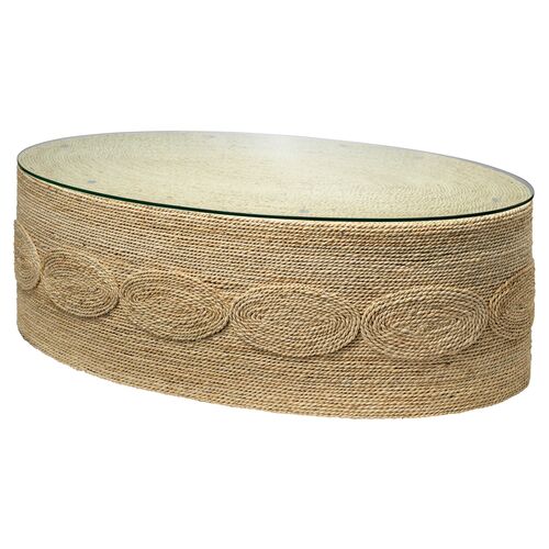 Barbados Rope Oval Coffee Table, Off-White~P77638166