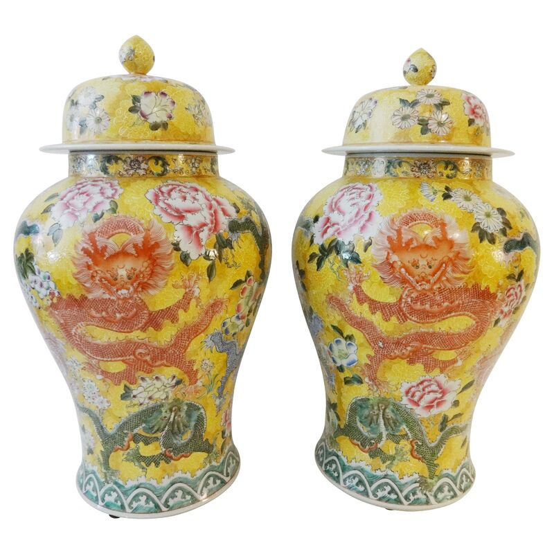 Ethnika Home Decor And Antiques Imperial Yellow Ginger Jars Pair One Kings Lane - Ethnika Home Decor And Antiques