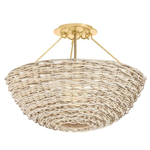Campo Semi Flush, Vintage Gold Leaf/Light Natural Wicker Campo Semi Flush, Vintage Gold Leaf/Light Natural Wicker