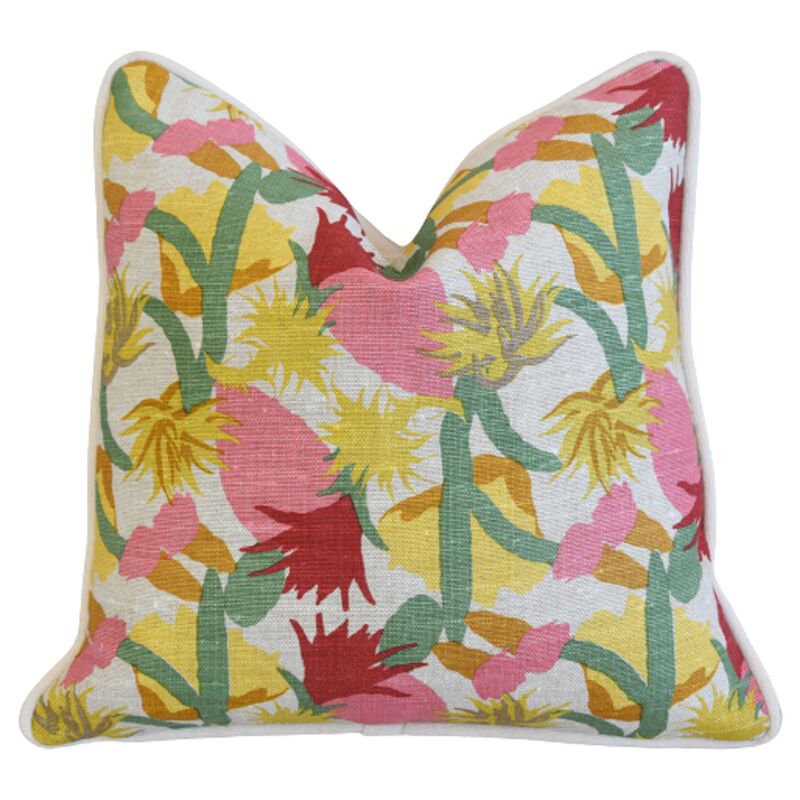 French Colorful Floral Linen Pillow