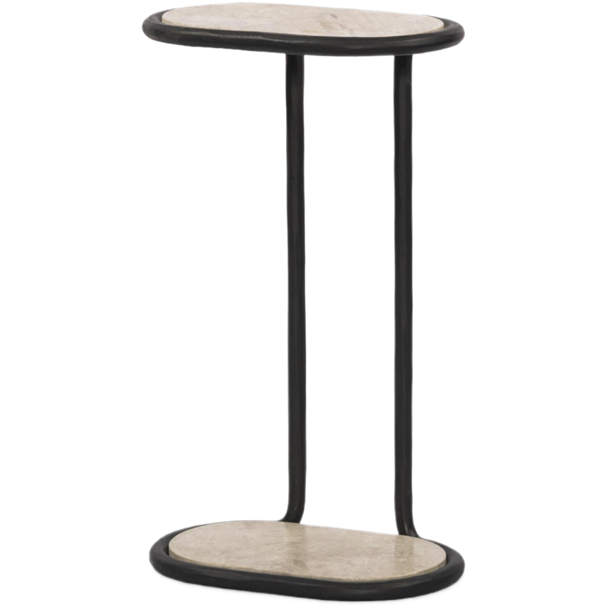 Jova End Table, Hammered Gunmetal and Lunar Marble