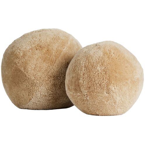 S/2 Victor Sheepskin Ball Pillows