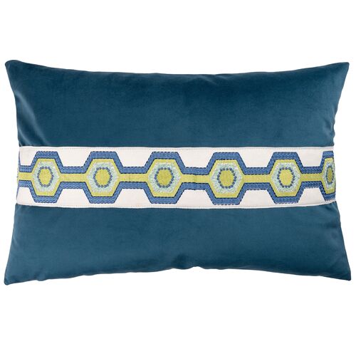 Roan Velvet Lumbar Pillow, Blue/Green