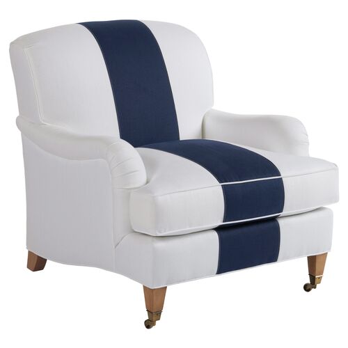 Sydney Club Chair, Navy/White Linen~P77472121