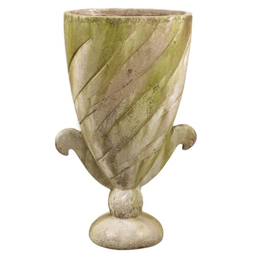 35" Flat Spiral Outdoor Urn, White Moss