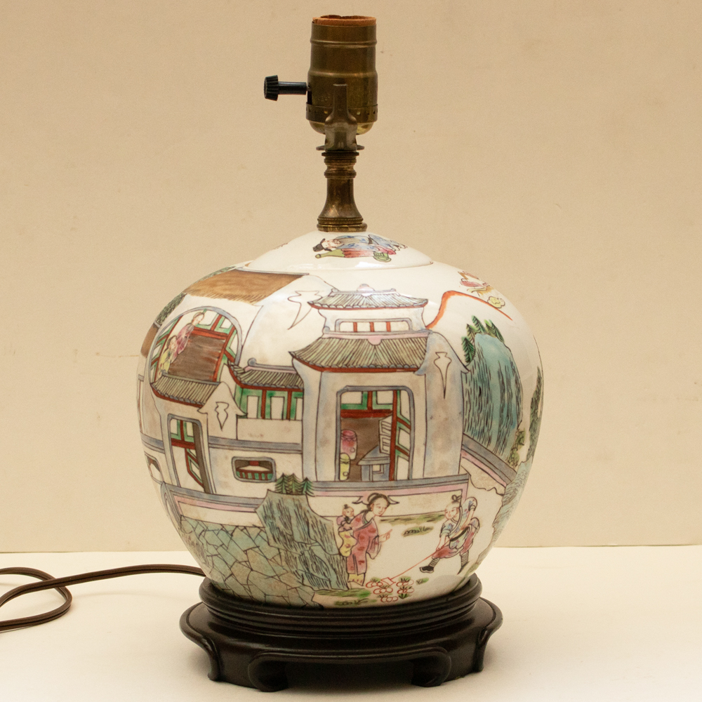 Vintage Chinoiserie Porcelain Lamp~P77672534