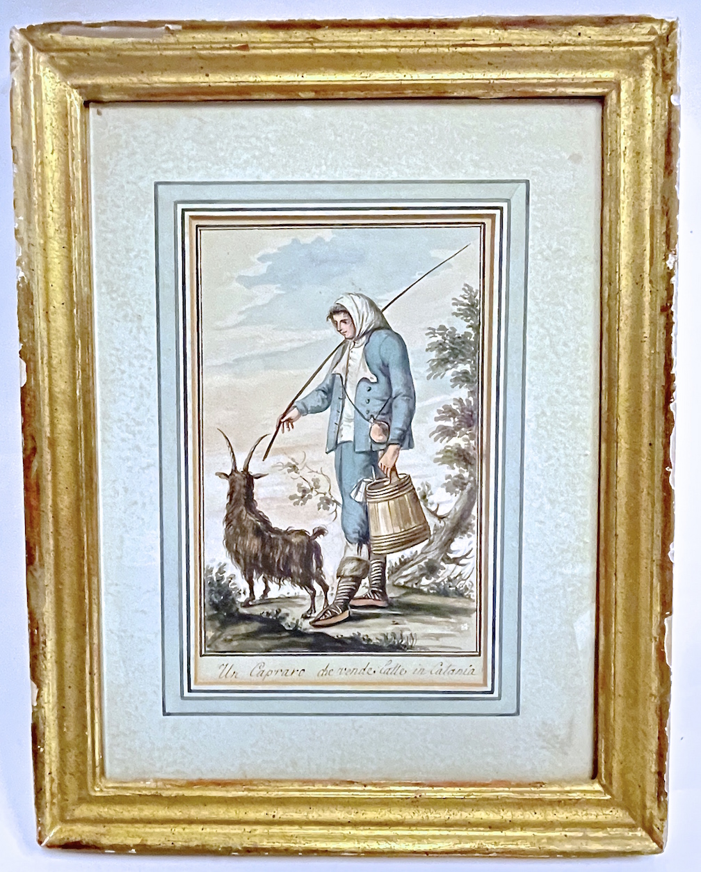 18th C Italian Watercolor Of A Shepherd~P77625007
