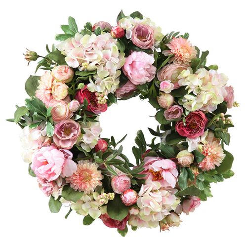 24" Garden Flowers Wreath, Pink
