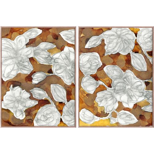 Charcoal Blooms Diptych Painting, 24" x 32" Charcoal Blooms Diptych Painting, 24" x 32"