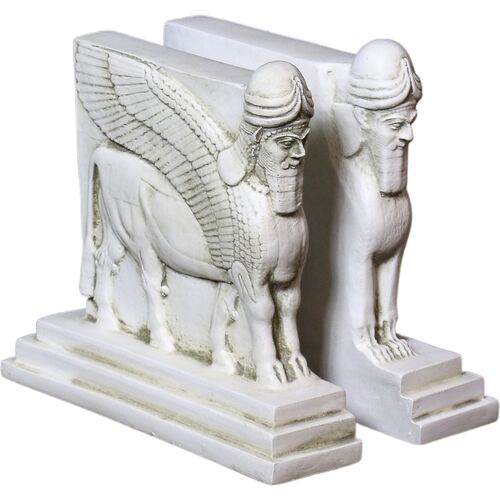 S/2 8" Assyrian Bookends, Antique Stone