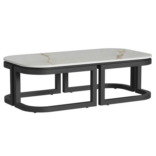 Halana Outdoor Aluminum/Stone Coffee Table, Black