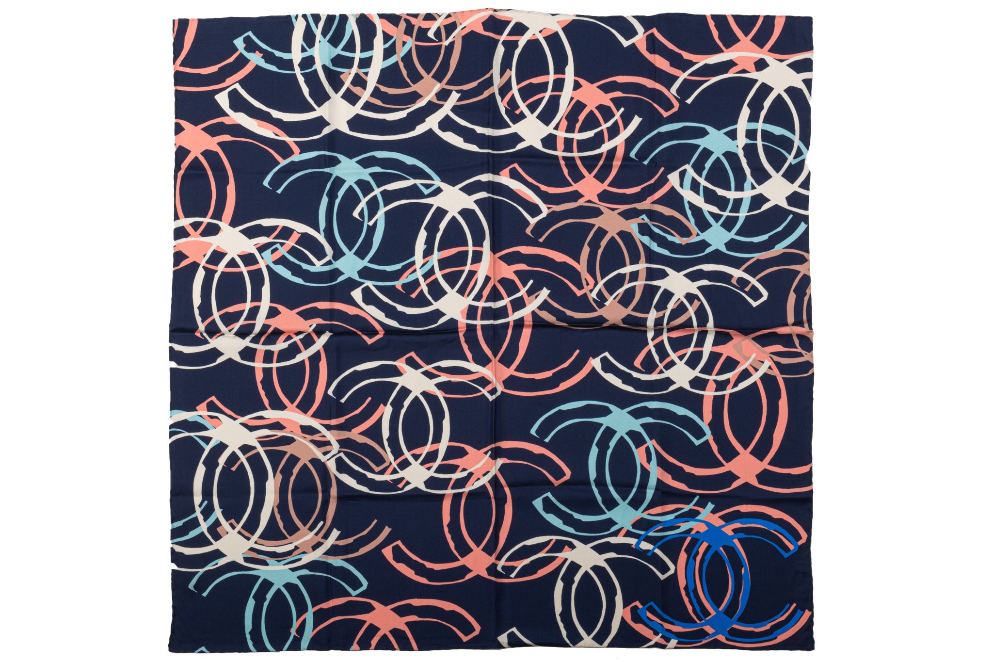 Chanel New Blue Multilogo Silk Scarf~P77659055