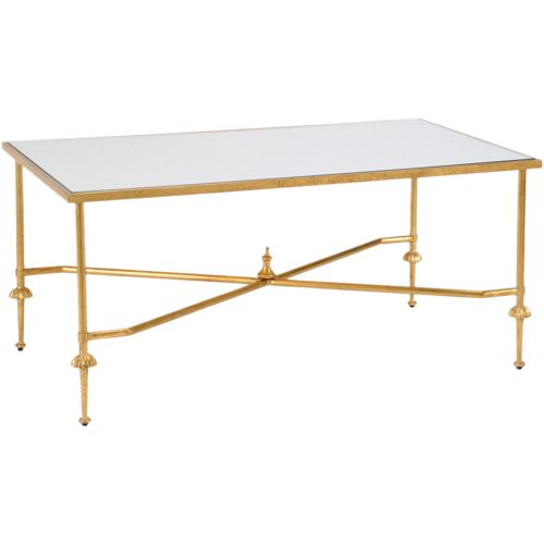 French Iron Mirror Cocktail Table, Gold