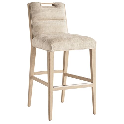 Greer Channeled Upholstered Bar Stool, Textured Beige/Tan