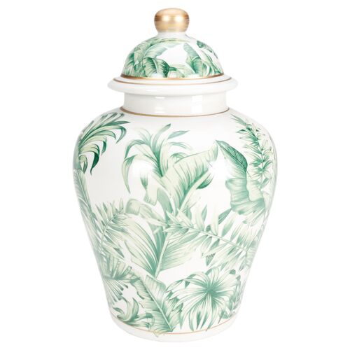 10" Tropical Leaf Ginger Jar, Green