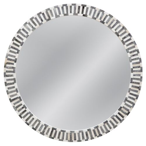 Arlington Round Bone Inlay Wall Mirror, Gray/White Arlington Round Bone Inlay Wall Mirror, Gray/White