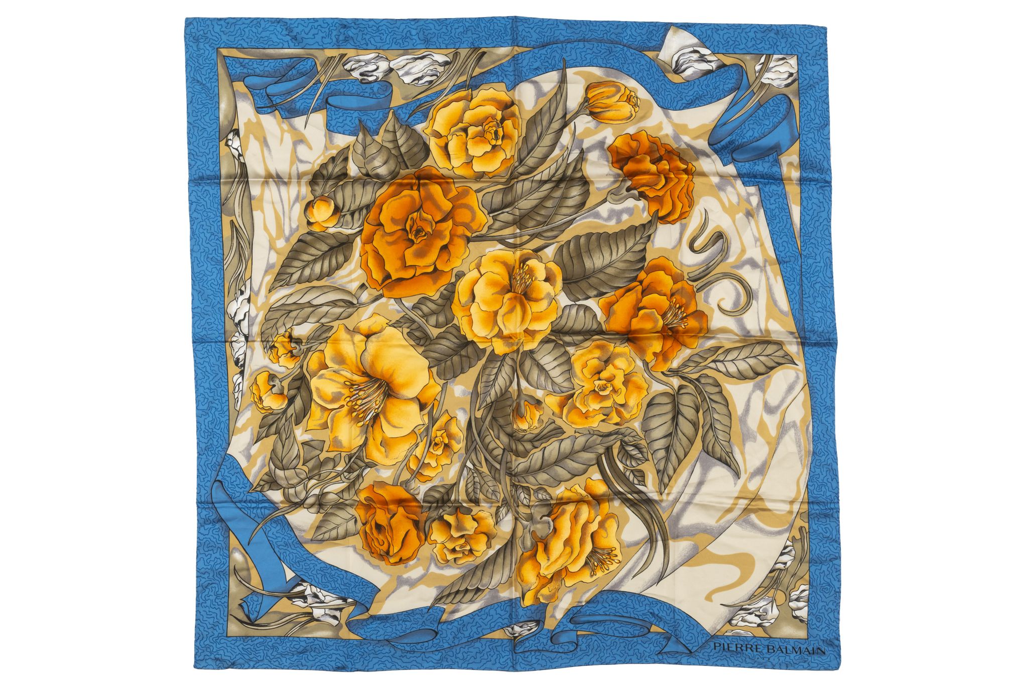 Balmain Blue Vintage Floral Silk Scarf~P77667861