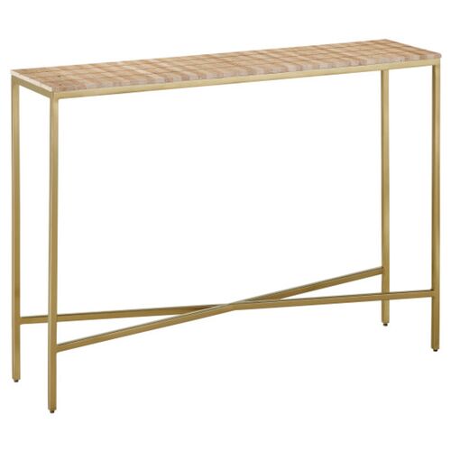 Dezi Travertine Console Table, Natural/Brass