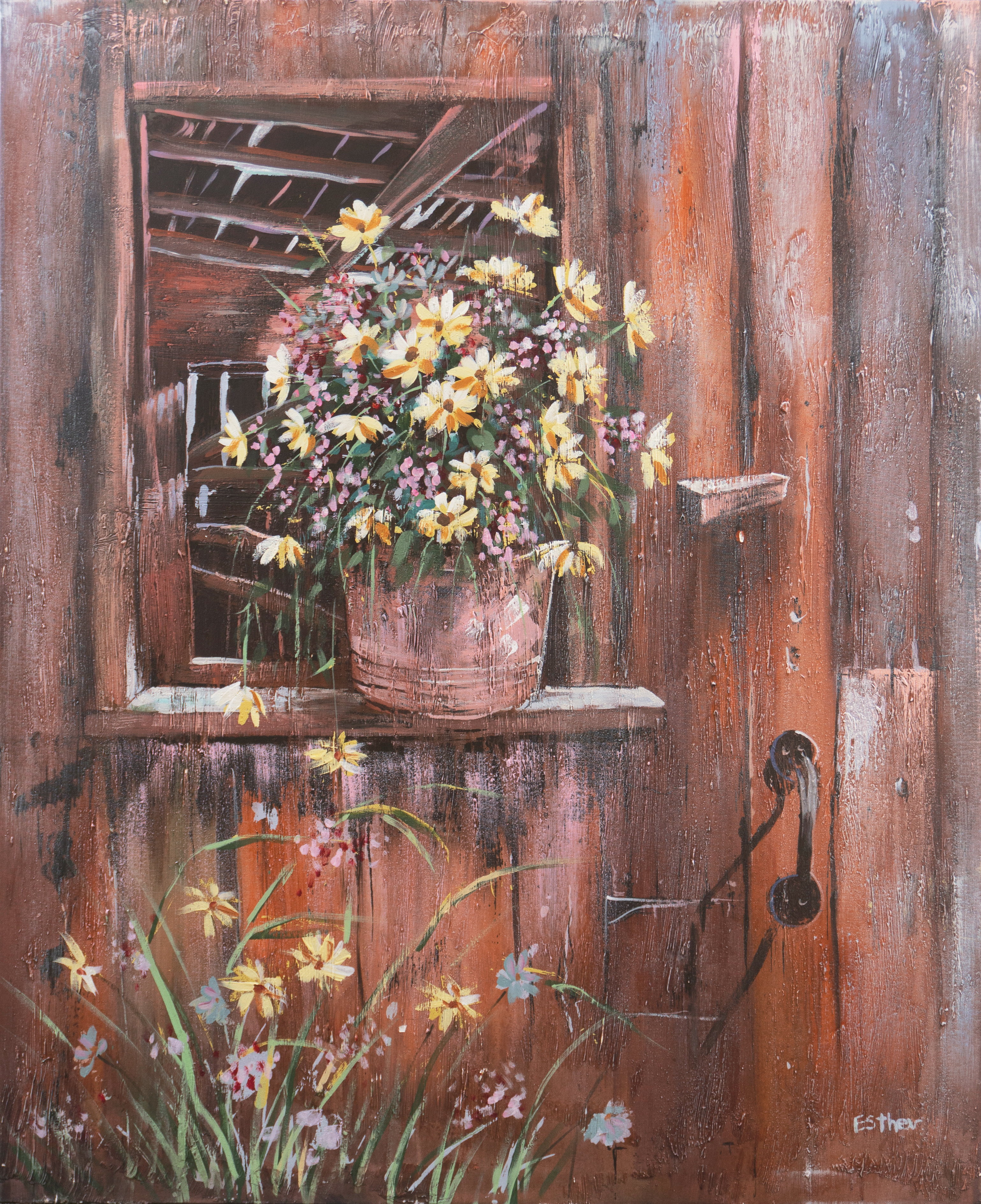 Wildflowers on a Window Sill, Large Oil~P77627465