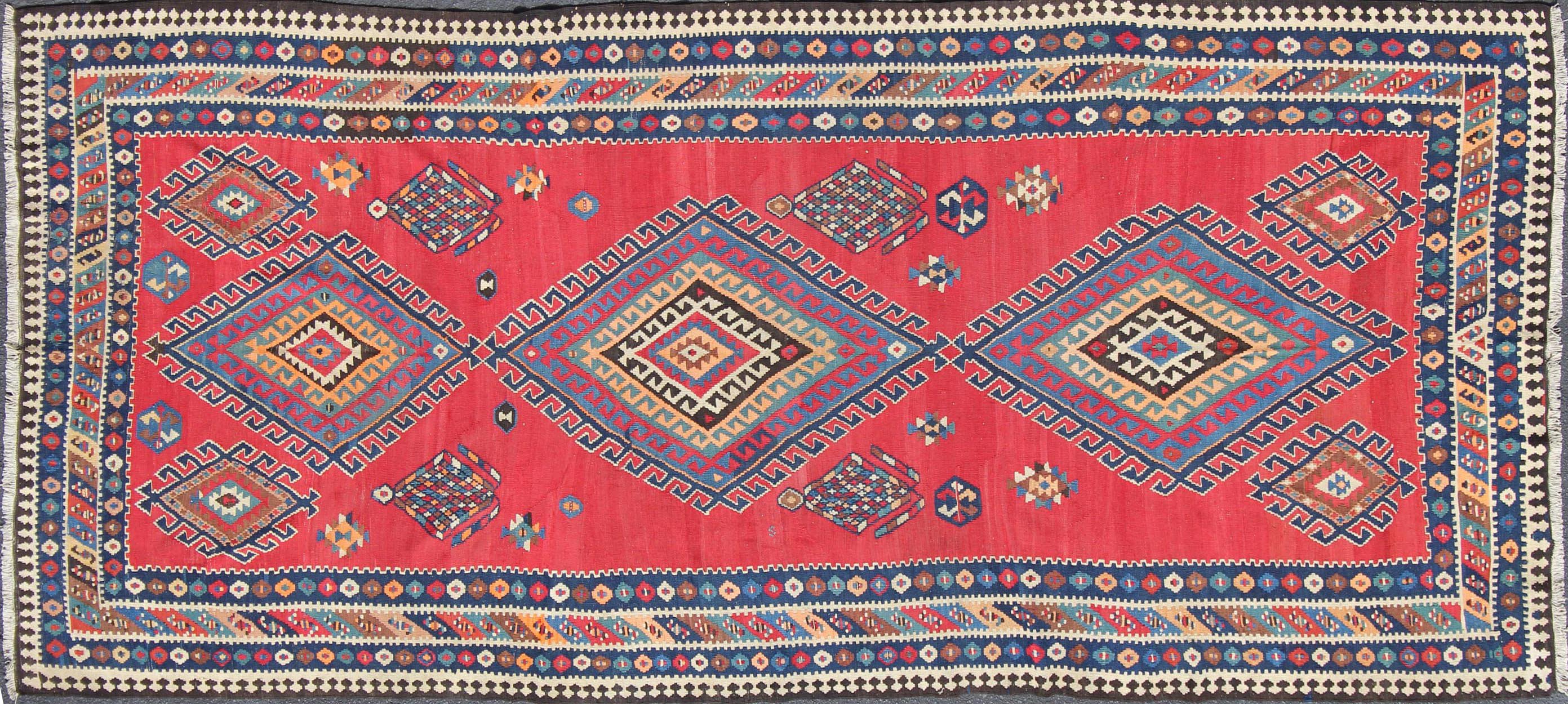Antique Persian Qashqai Kilim 6'2 x 13'7~P77584936