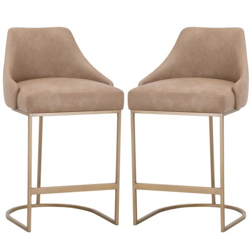 S/2 Lola Leather Counter Stool, Toasted Brown