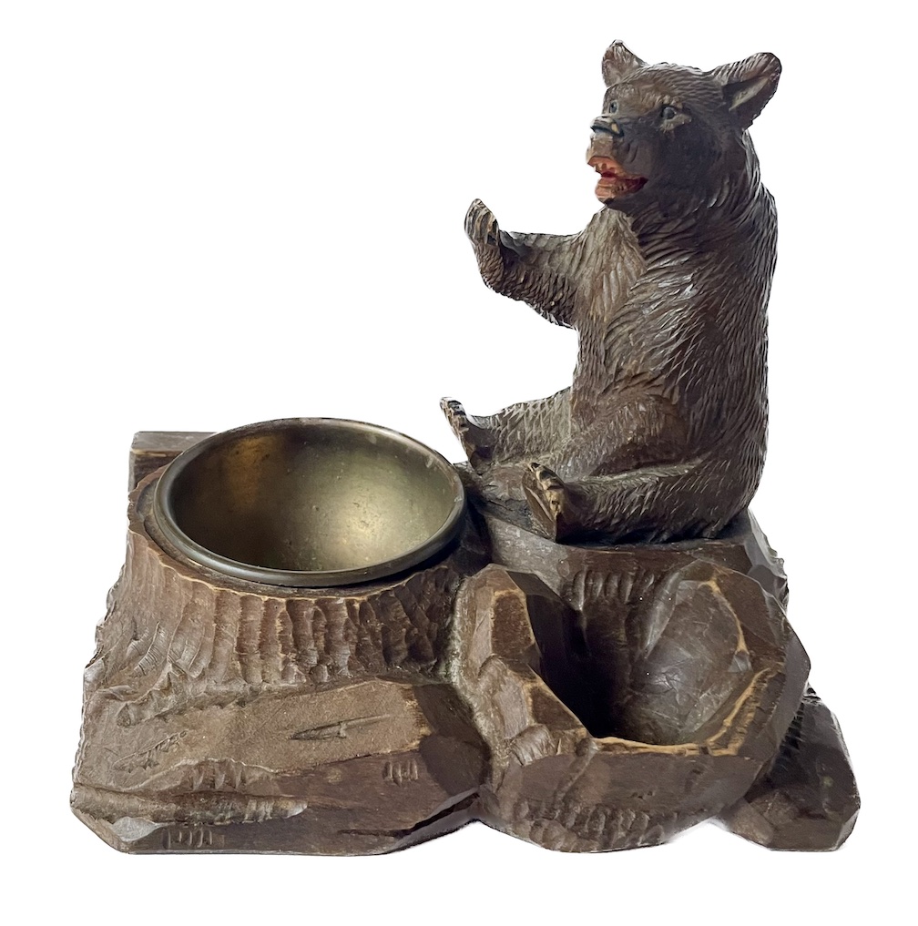 Antique Black Forest Carved Bear Inkwell~P77679863