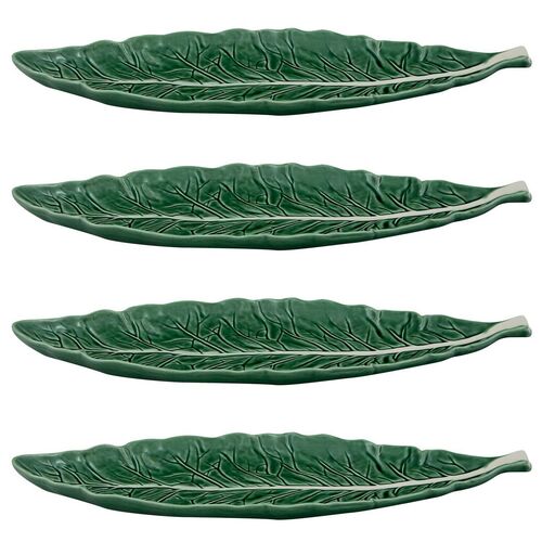 S/4 Cabbage Narrow Leaf Serving Platters, Green