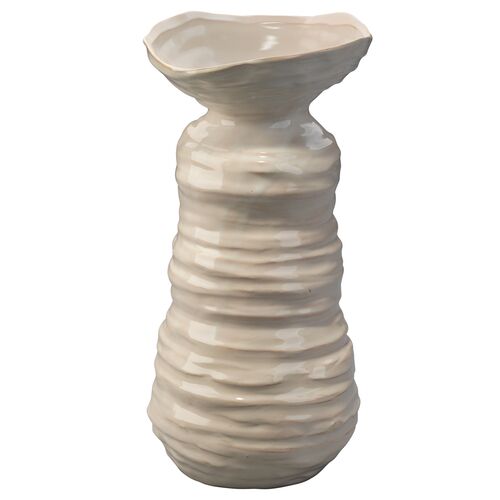 Marine Large Ribbed Ceramic Vase, Cream