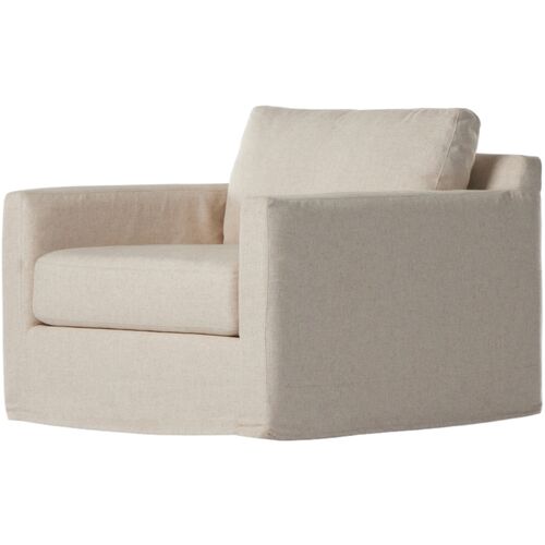 Noor Slipcover Swivel Chair, Performance Linen