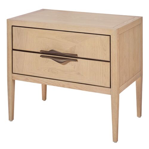 Landmark 2-Drawer Nightstand, Oak/Antique Brass Landmark 2-Drawer Nightstand, Oak/Antique Brass