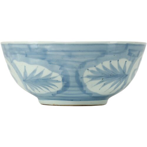 Jasira Floral and Leaf Motif 13.7" Bowl, Blue/White Jasira Floral and Leaf Motif 13.7" Bowl, Blue/White