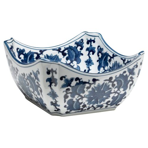9" Floral Square Bowl, Blue/White~P76913508