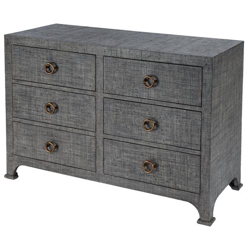 Kos 6-Drawer Raffia Dresser, Charcoal~P77616968