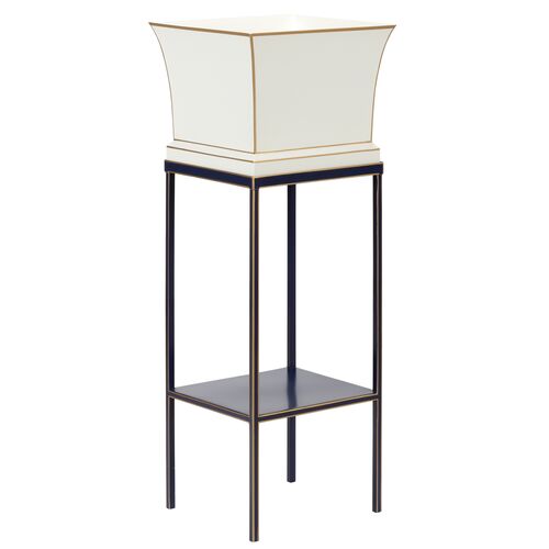 Morrow Tole Planter, Navy/White